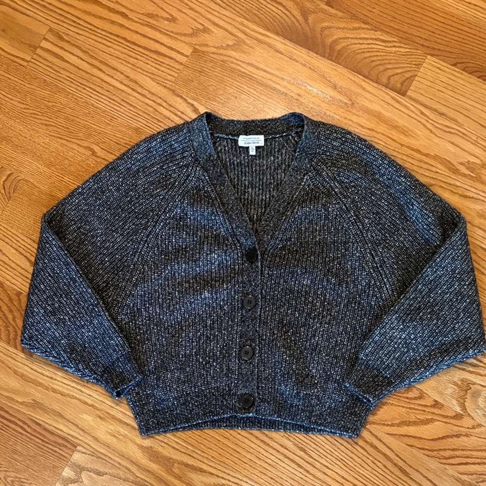 & Other Stories Black Heathered V-Neck Buttoned Cardigan